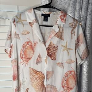 LIKE NEW! RACHEL Rachel Roy Seashell and Starfish Print Button-Up Shirt